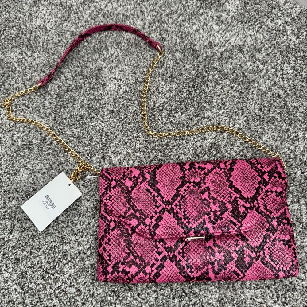 New Pink Snake Print Chain Bag